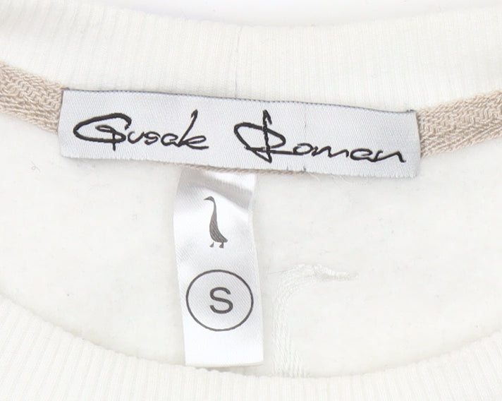 Goose Soman Womens Ivory Embroidered Dragonfly Sweatshirt Small