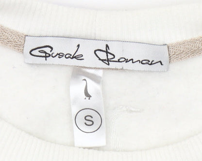 Goose Soman Womens Ivory Embroidered Dragonfly Sweatshirt Small