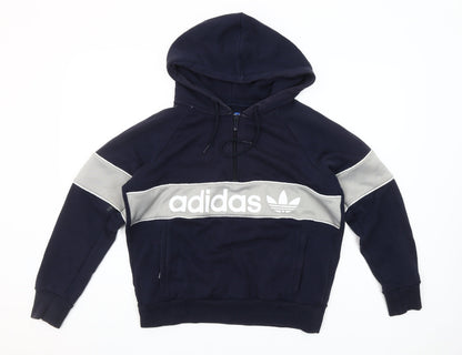 Adidas Womens Navy Blue Half Zip Hoodie Small Cotton Blend Logo Details