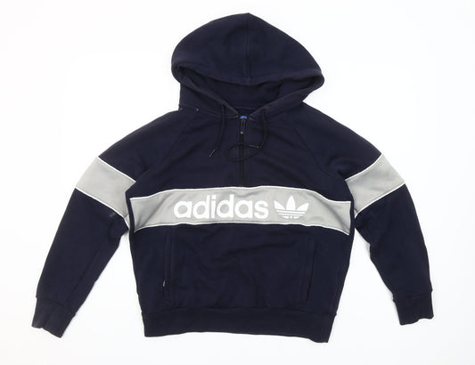 Adidas Womens Navy Blue Half Zip Hoodie Small Cotton Blend Logo Details