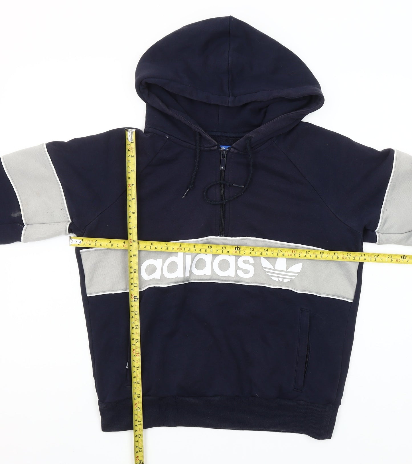Adidas Womens Navy Blue Half Zip Hoodie Small Cotton Blend Logo Details