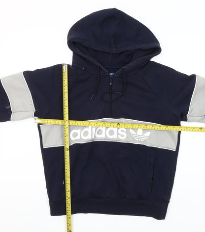 Adidas Womens Navy Blue Half Zip Hoodie Small Cotton Blend Logo Details