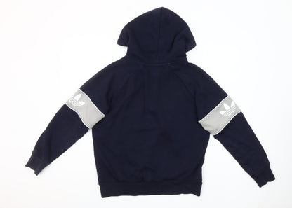 Adidas Womens Navy Blue Half Zip Hoodie Small Cotton Blend Logo Details
