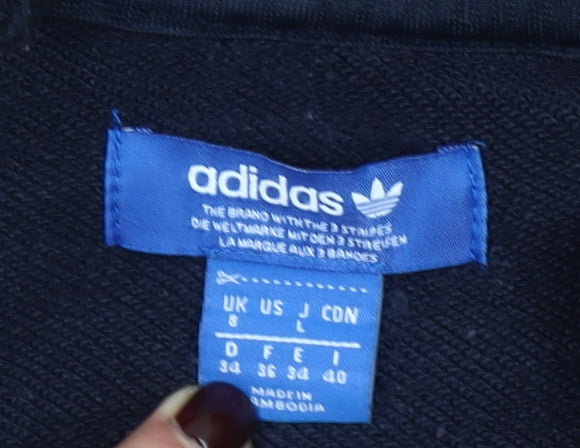 Adidas Womens Navy Blue Half Zip Hoodie Small Cotton Blend Logo Details