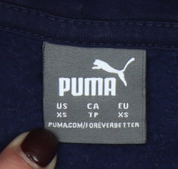Puma Womens Navy Blue Pullover Hoodie XS Logo Cotton Blend