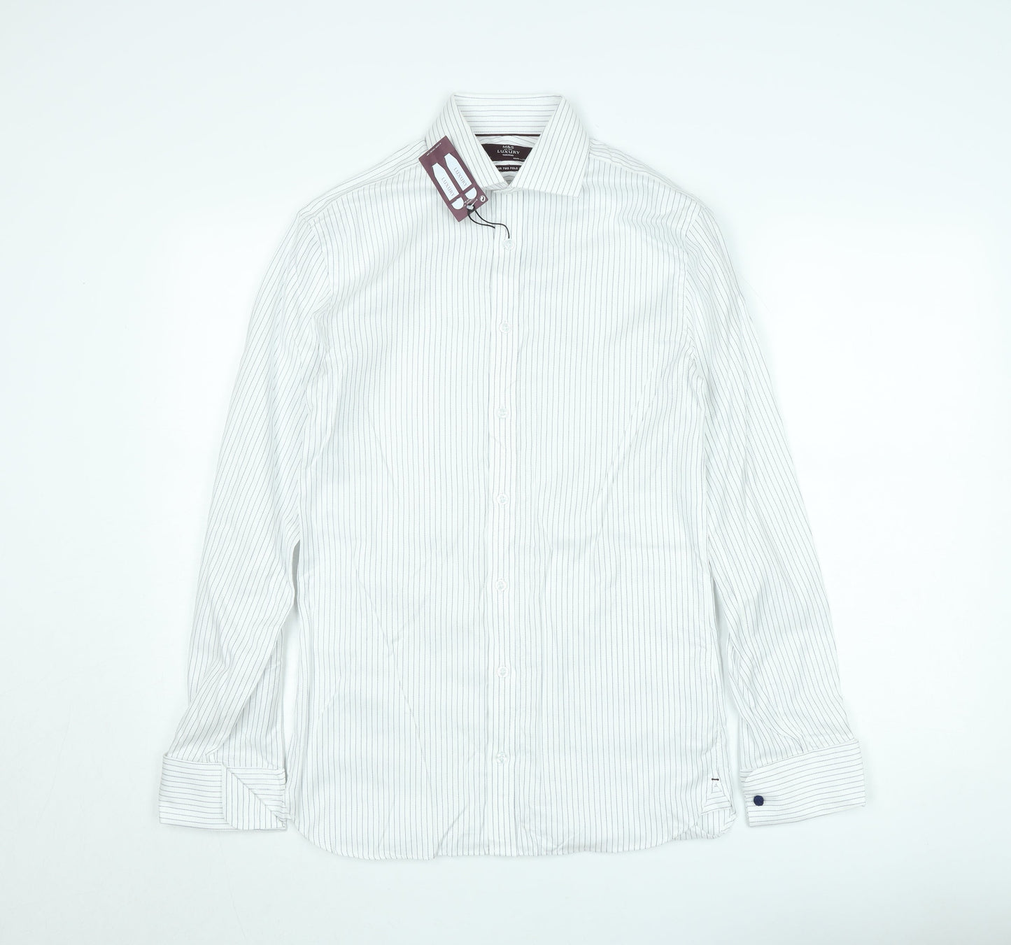 Marks and Spencer Men's White Striped 14.5 Tailored Cotton Shirt