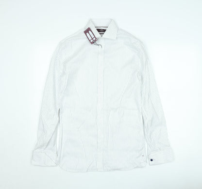 Marks and Spencer Men's White Striped 14.5 Tailored Cotton Shirt