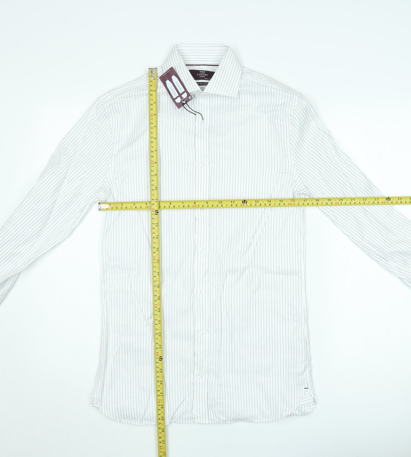 Marks and Spencer Men's White Striped 14.5 Tailored Cotton Shirt