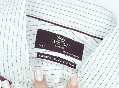 Marks and Spencer Men's White Striped 14.5 Tailored Cotton Shirt