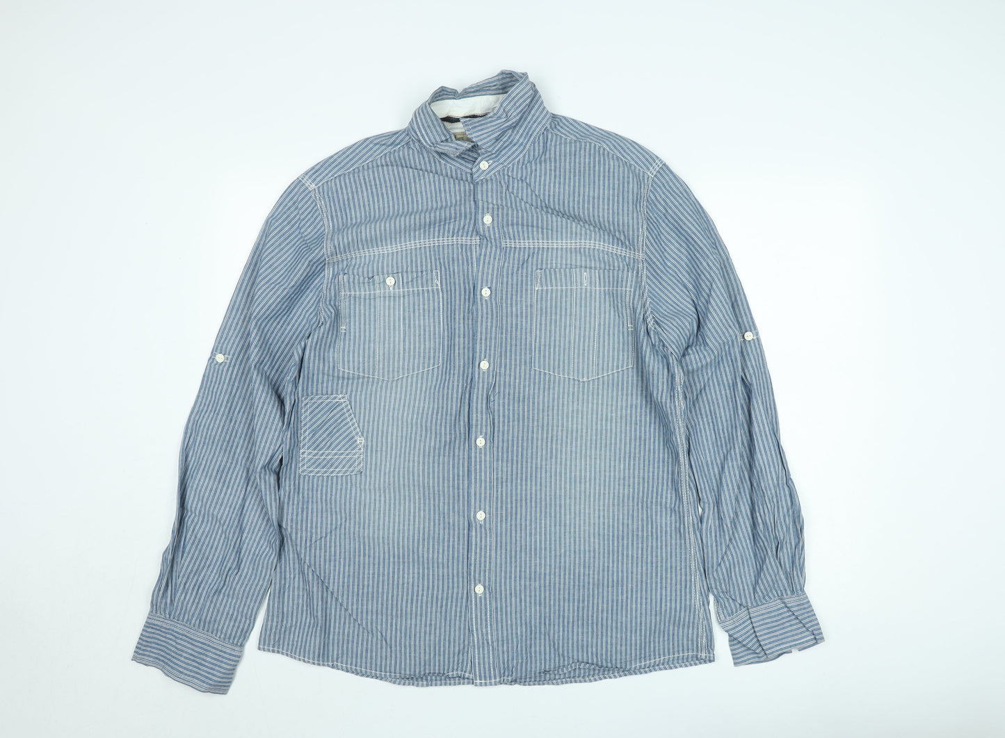 Next Men’s Blue Striped Long Sleeve Cotton Button-Up Shirt L