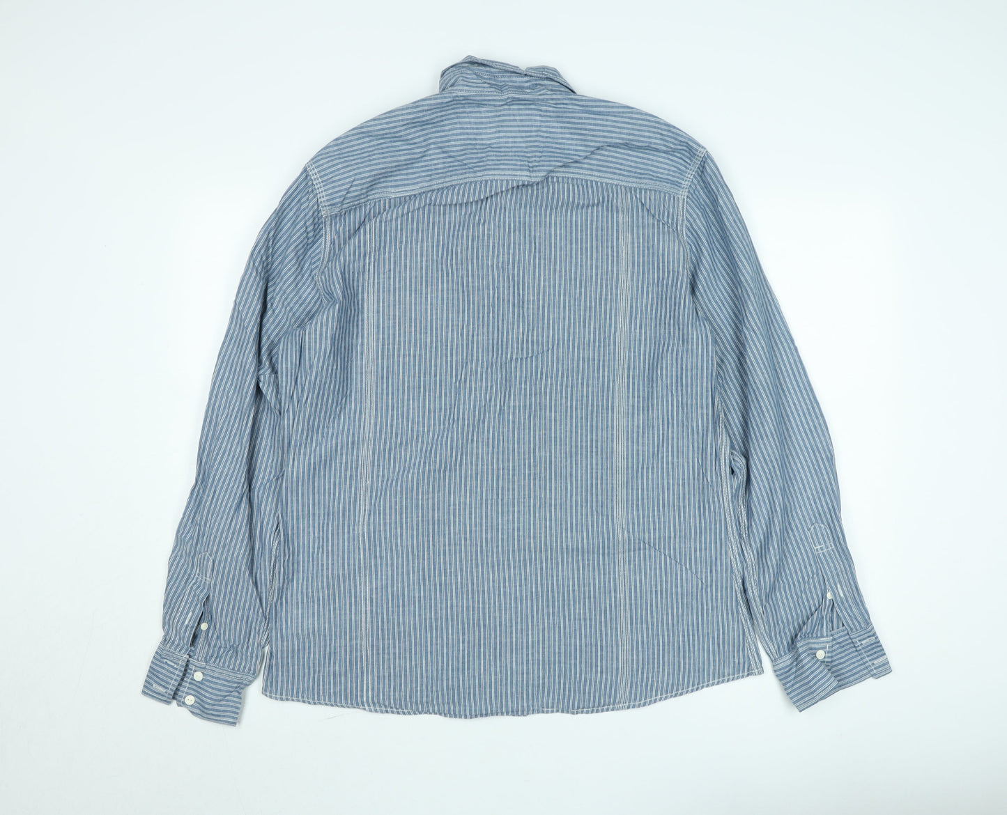 Next Men’s Blue Striped Long Sleeve Cotton Button-Up Shirt L