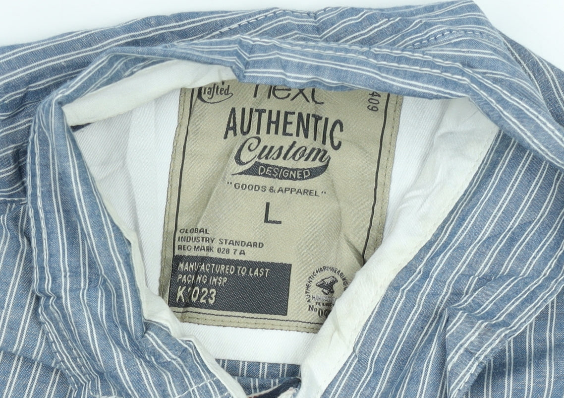 Next Men’s Blue Striped Long Sleeve Cotton Button-Up Shirt L