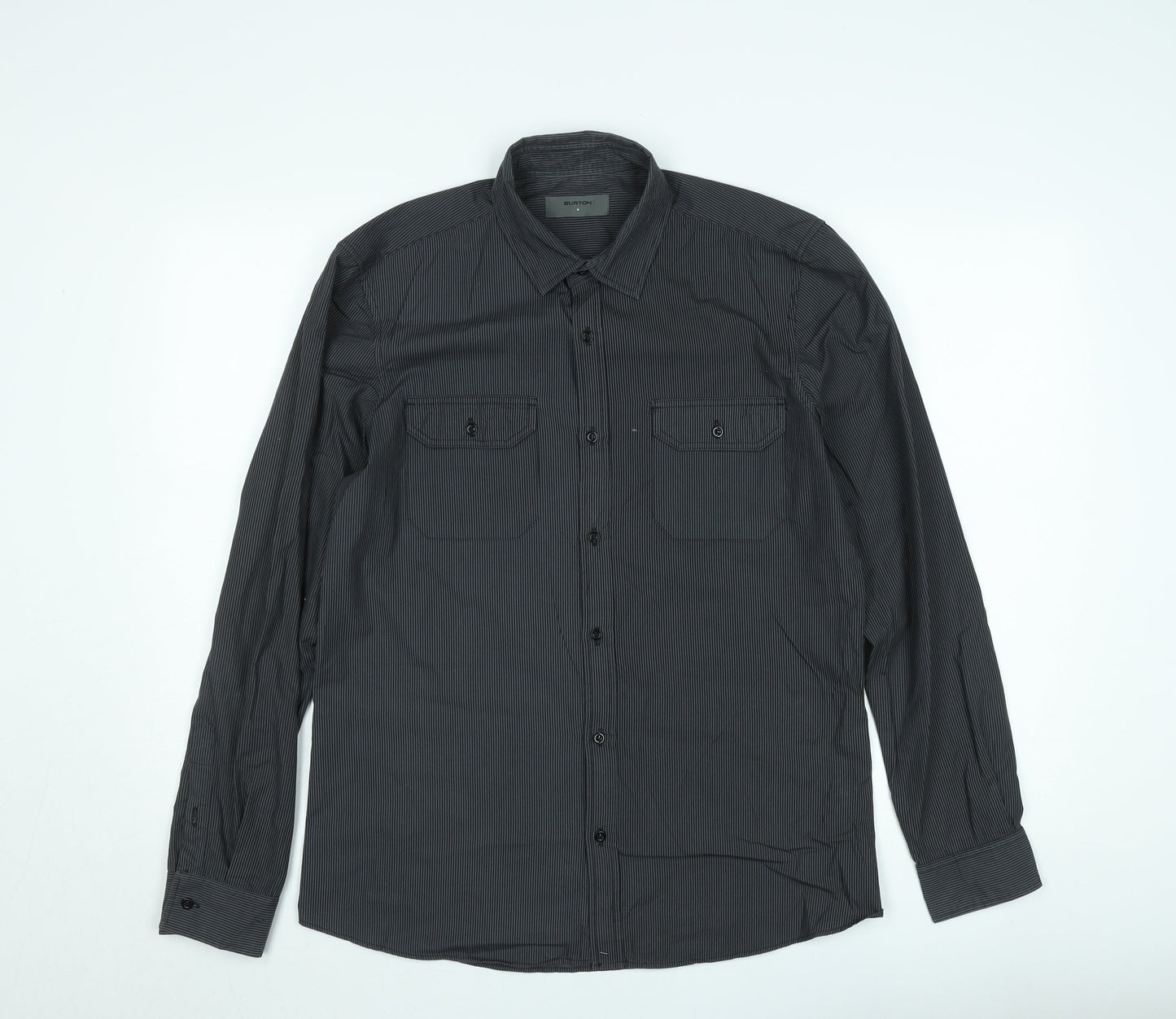 Burton Men's Black Striped Long Sleeve Button-Up Shirt Size M