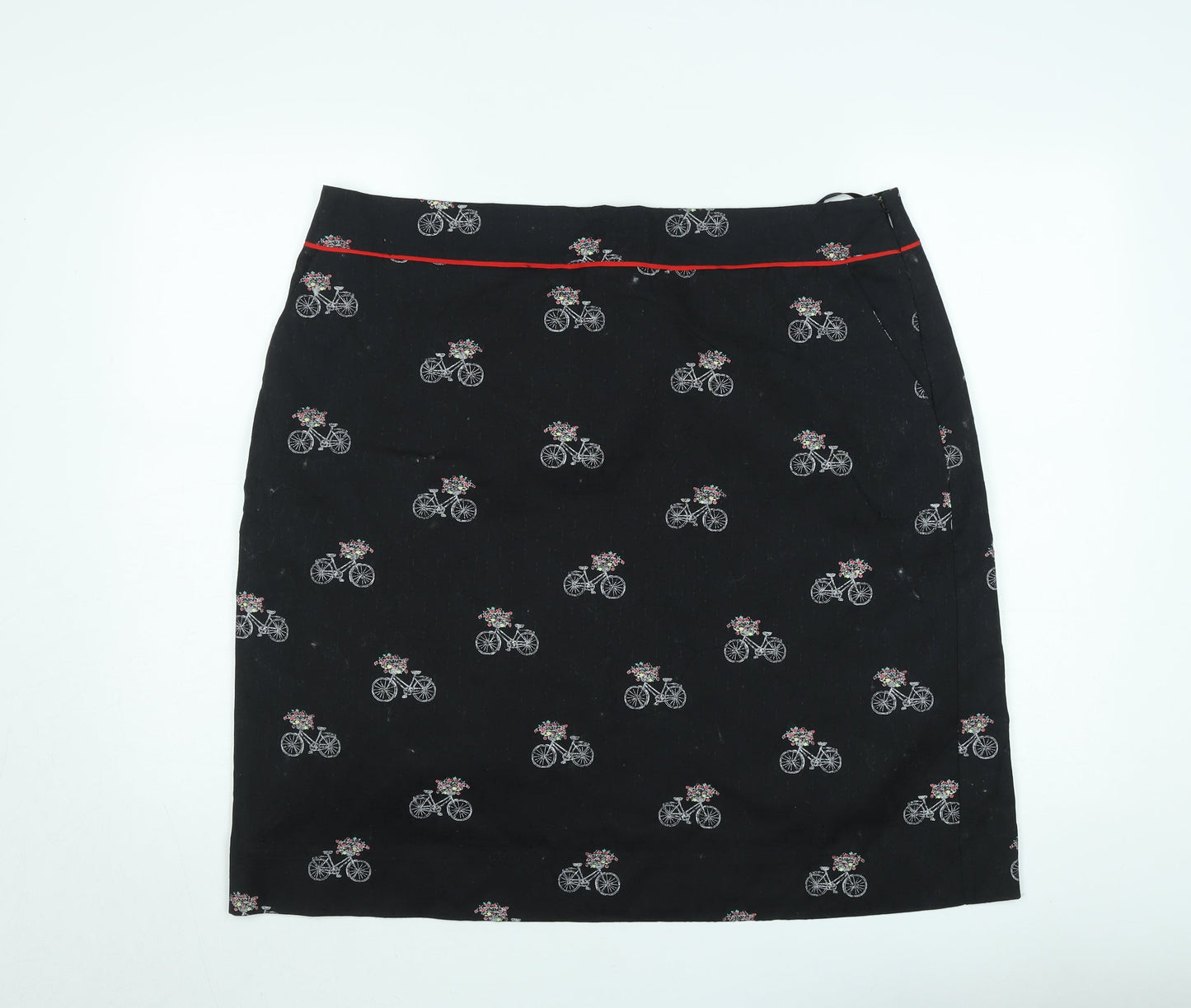 Laura Ashley Womens Black Bicycle Print Cotton Pencil Skirt Size 10