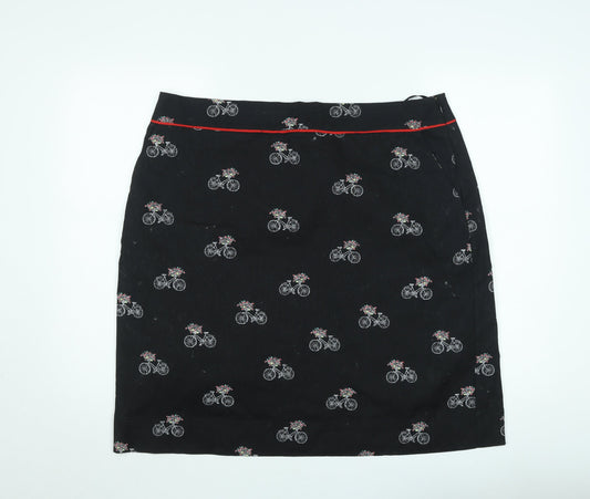 Laura Ashley Womens Black Bicycle Print Cotton Pencil Skirt Size 10