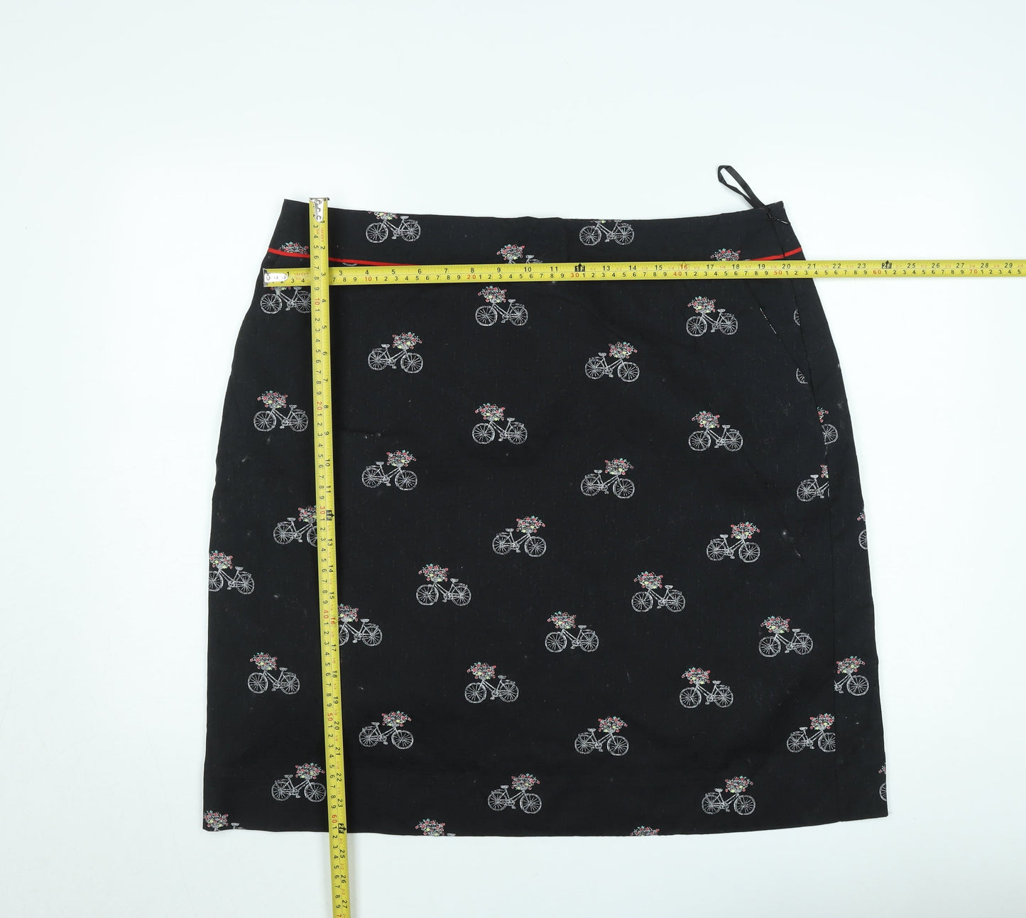 Laura Ashley Womens Black Bicycle Print Cotton Pencil Skirt Size 10