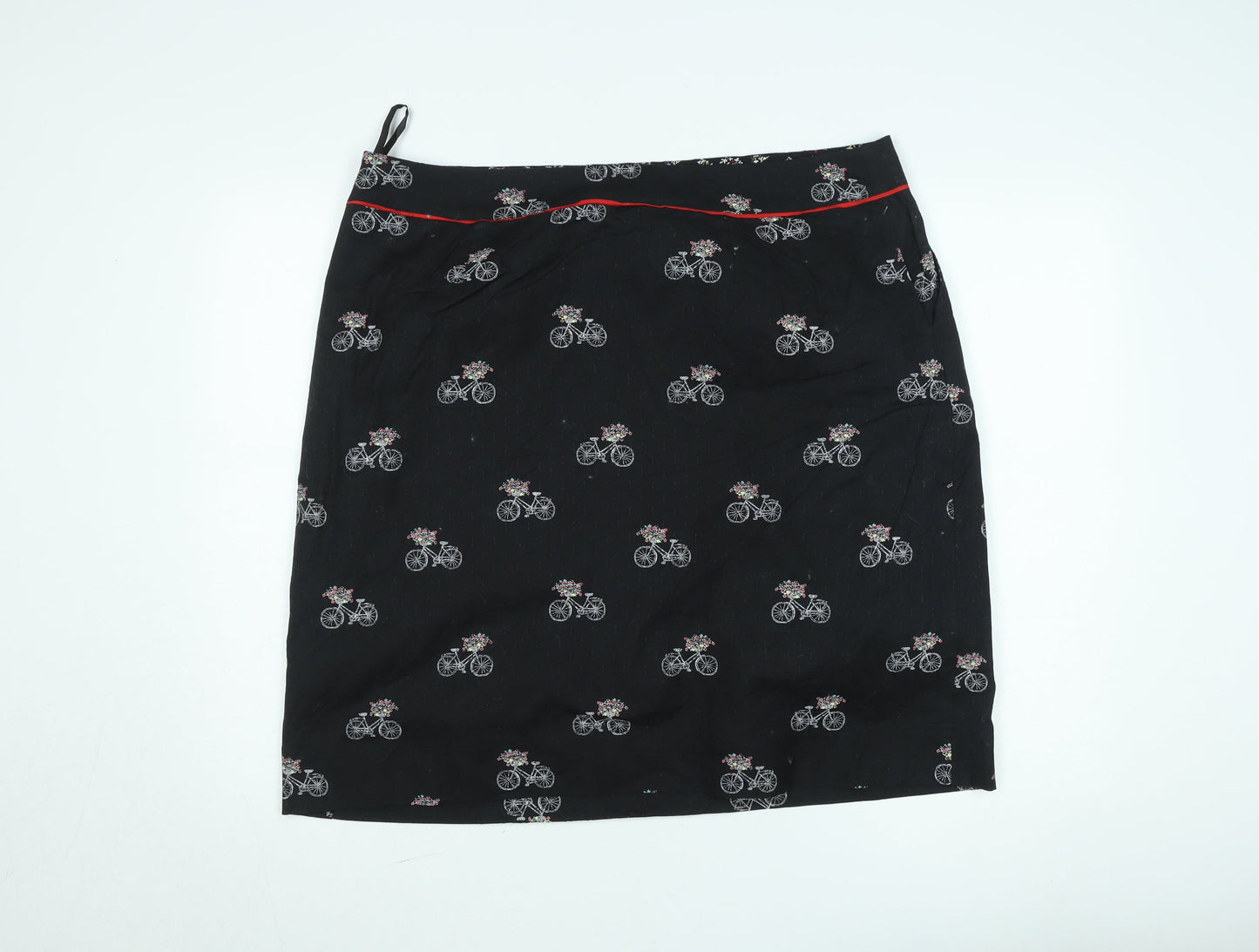 Laura Ashley Womens Black Bicycle Print Cotton Pencil Skirt Size 10
