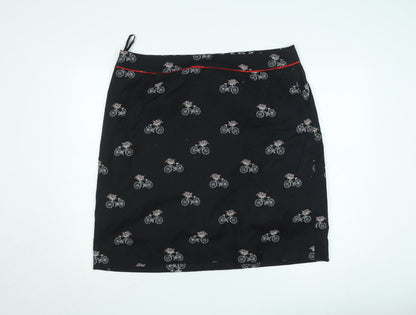 Laura Ashley Womens Black Bicycle Print Cotton Pencil Skirt Size 10