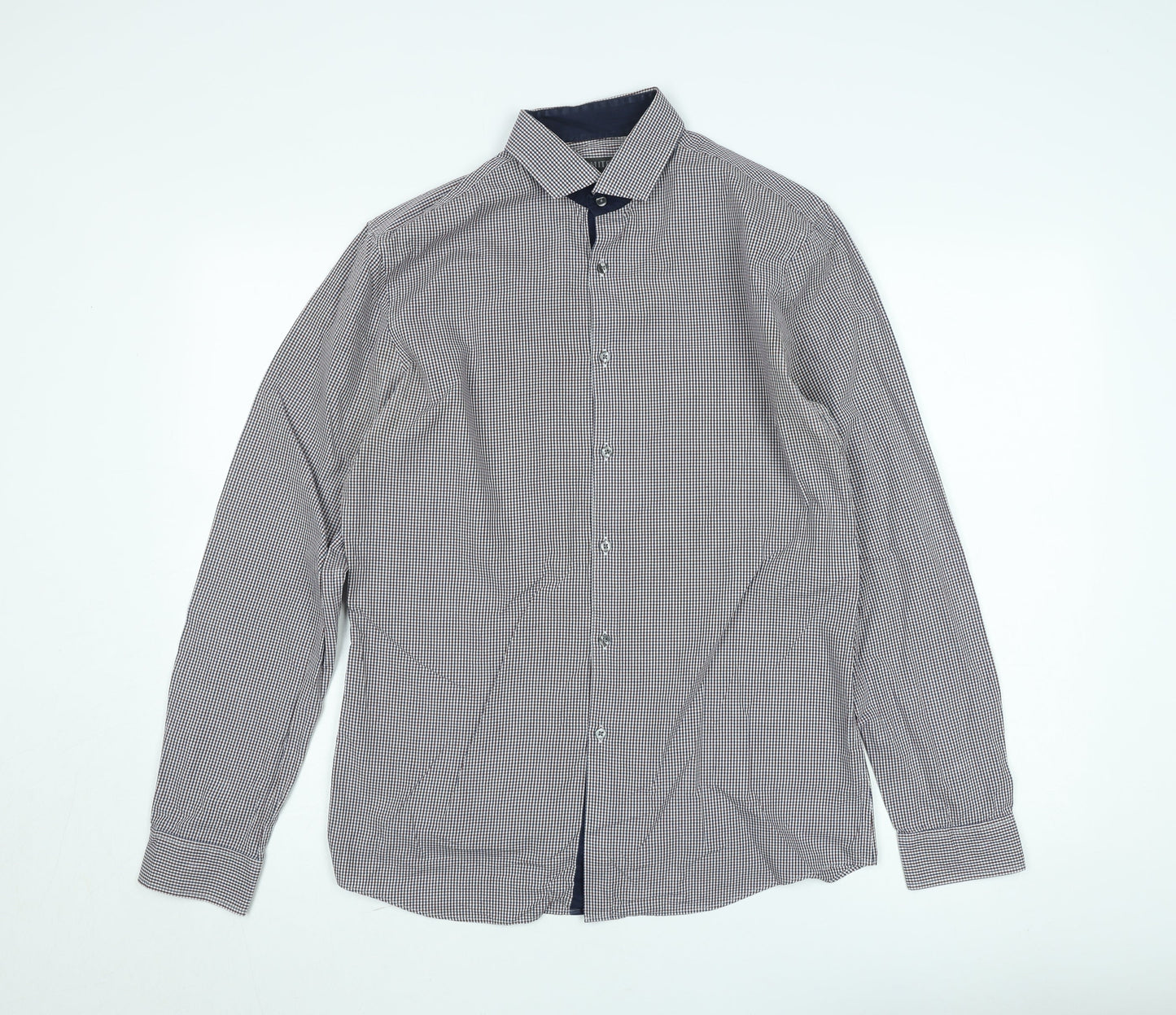 Marks and Spencer Men's Blue Check Slim Fit Long Sleeve Button-Up Shirt Size 16