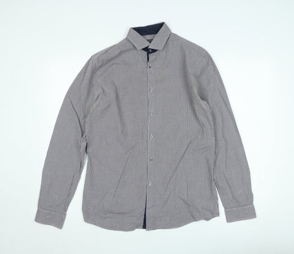 Marks and Spencer Men's Blue Check Slim Fit Long Sleeve Button-Up Shirt Size 16