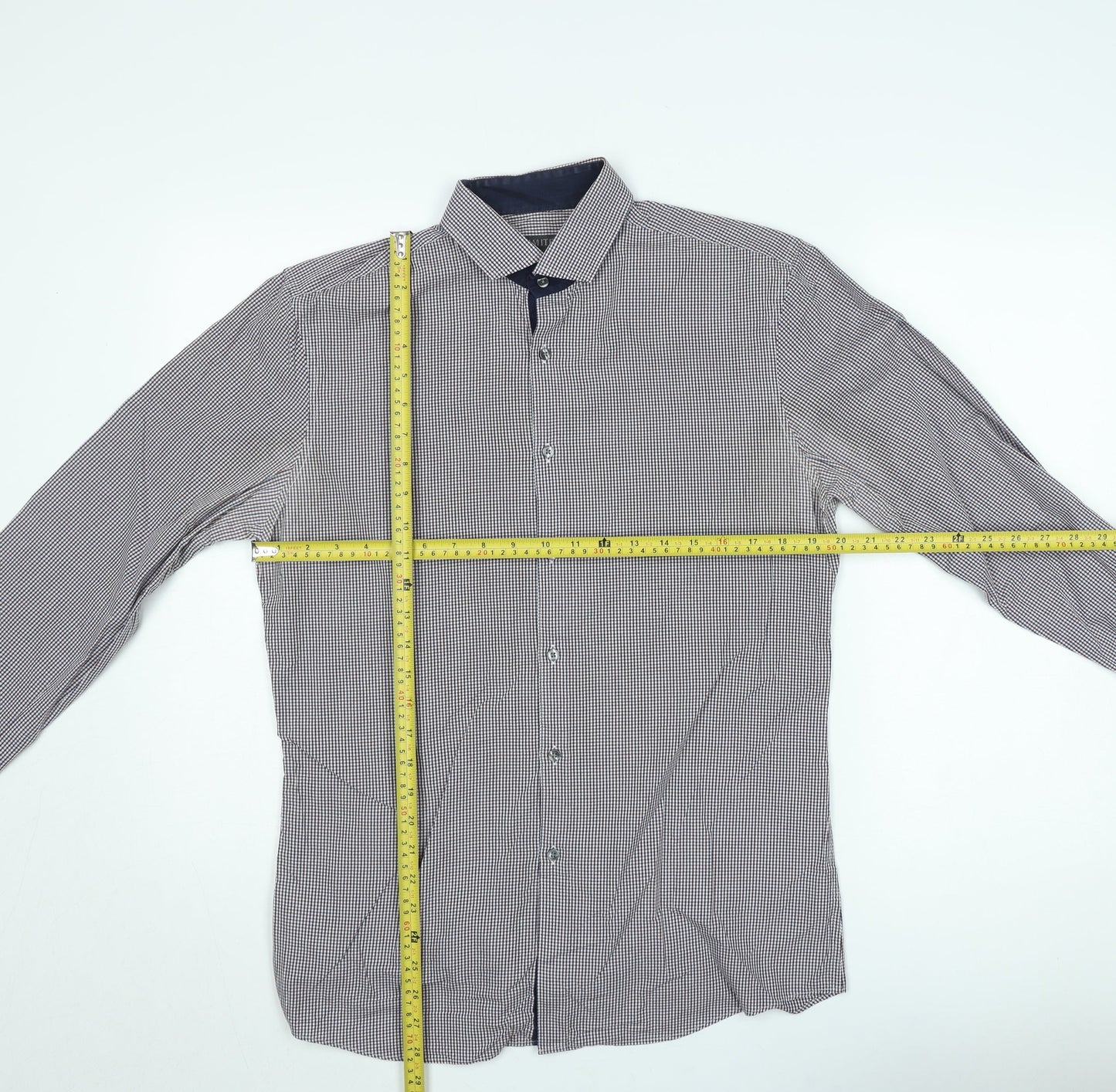 Marks and Spencer Men's Blue Check Slim Fit Long Sleeve Button-Up Shirt Size 16