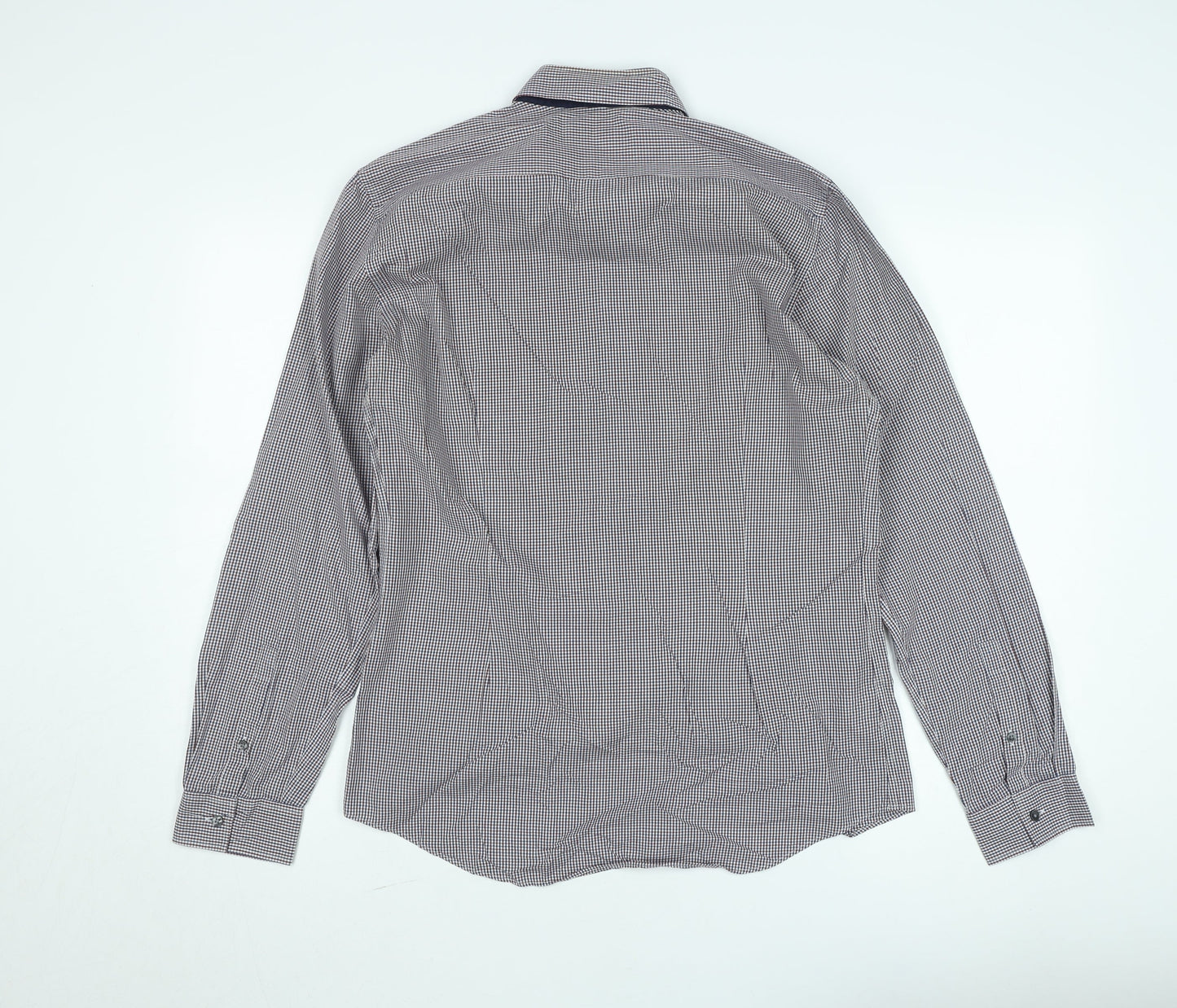 Marks and Spencer Men's Blue Check Slim Fit Long Sleeve Button-Up Shirt Size 16