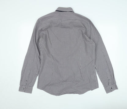 Marks and Spencer Men's Blue Check Slim Fit Long Sleeve Button-Up Shirt Size 16