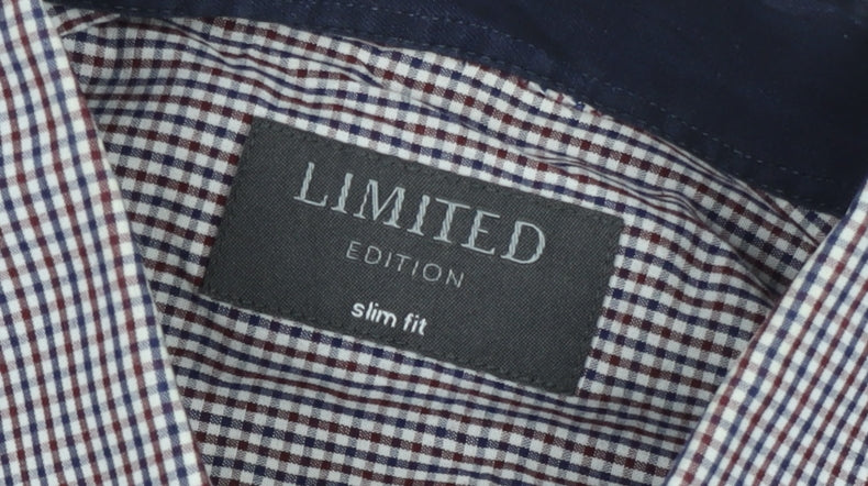 Marks and Spencer Men's Blue Check Slim Fit Long Sleeve Button-Up Shirt Size 16