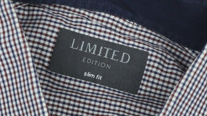 Marks and Spencer Men's Blue Check Slim Fit Long Sleeve Button-Up Shirt Size 16