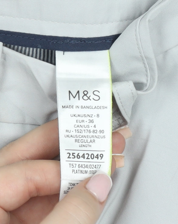 Marks and Spencer Men's Grey Regular Fit Chino Trousers Size 8