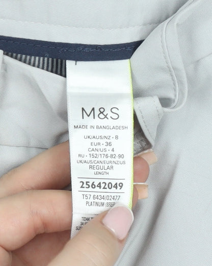 Marks and Spencer Men's Grey Regular Fit Chino Trousers Size 8