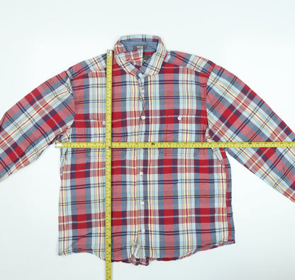 H&M L.O.G.G Men's Red Check Cotton Long Sleeve Button-Up Shirt M