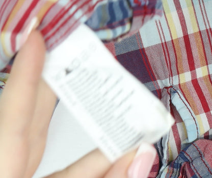 H&M L.O.G.G Men's Red Check Cotton Long Sleeve Button-Up Shirt M