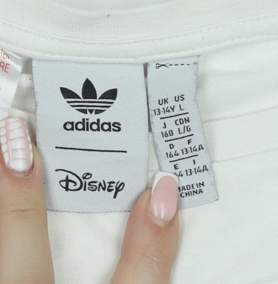 adidas Disney Teens White Cotton Graphic T-Shirt L