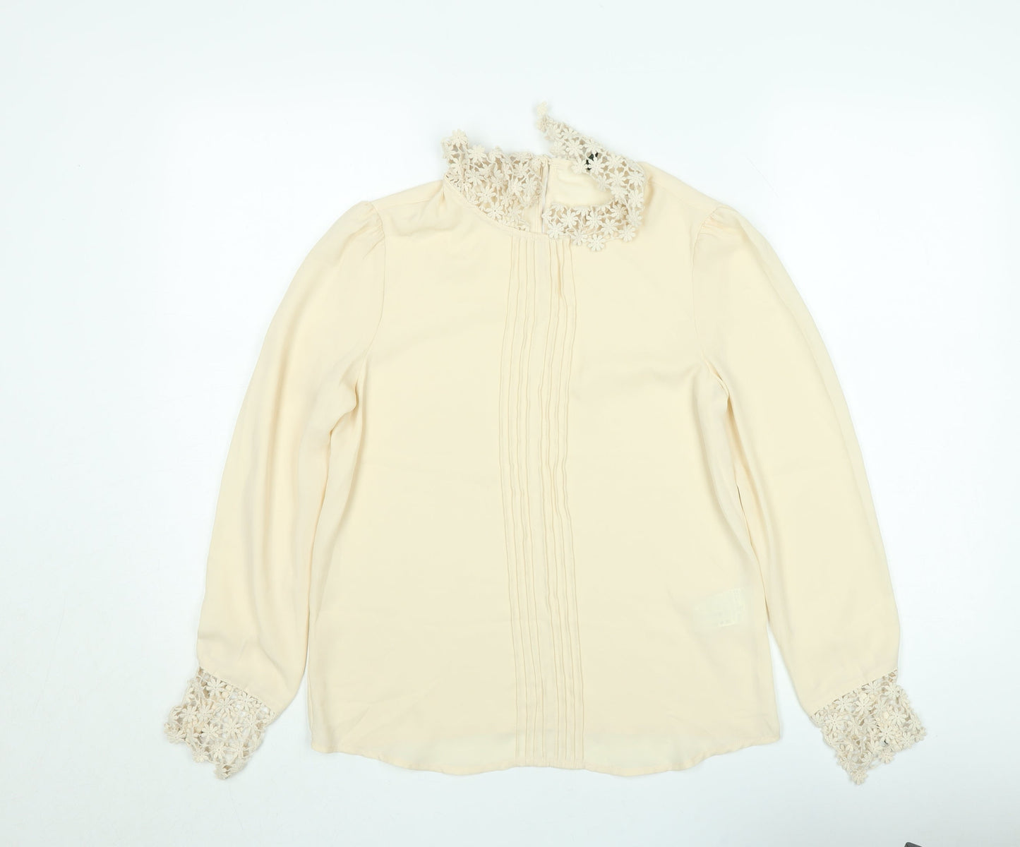 Benetton Women Beige Lace Collared Long Sleeve Chiffon Blouse XS