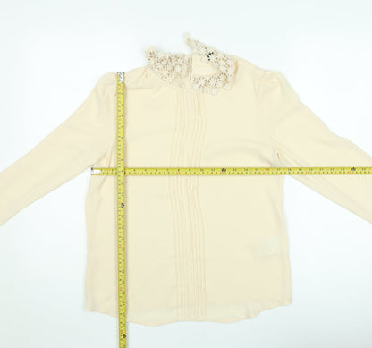 Benetton Women Beige Lace Collared Long Sleeve Chiffon Blouse XS