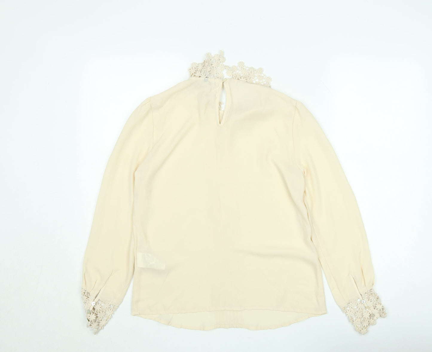 Benetton Women Beige Lace Collared Long Sleeve Chiffon Blouse XS