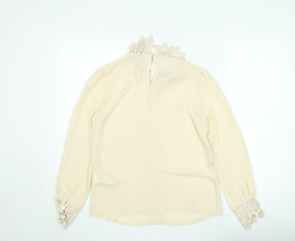 Benetton Women Beige Lace Collared Long Sleeve Chiffon Blouse XS