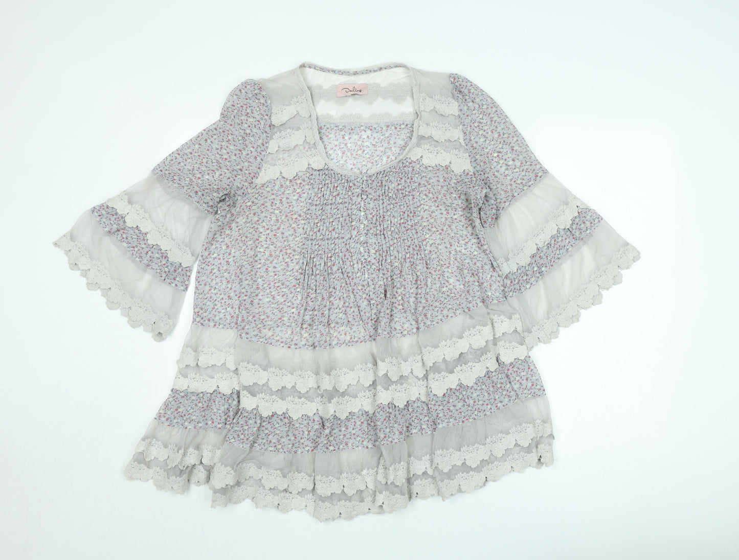 Darling Womens Multicoloured Floral Lace Trim Tunic Blouse M