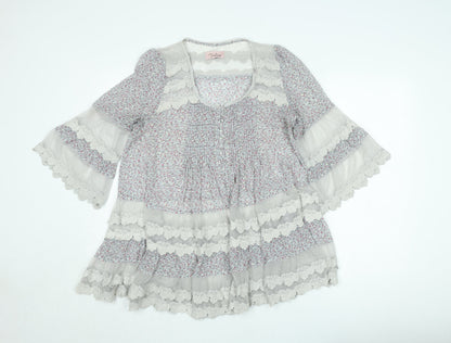 Darling Womens Multicoloured Floral Lace Trim Tunic Blouse M