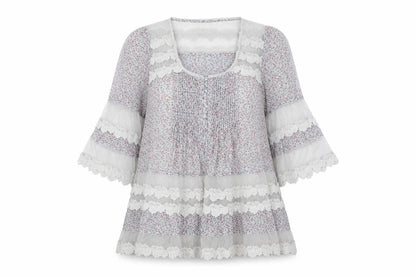 Darling Womens Multicoloured Floral Lace Trim Tunic Blouse M