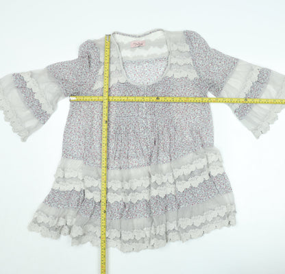 Darling Womens Multicoloured Floral Lace Trim Tunic Blouse M