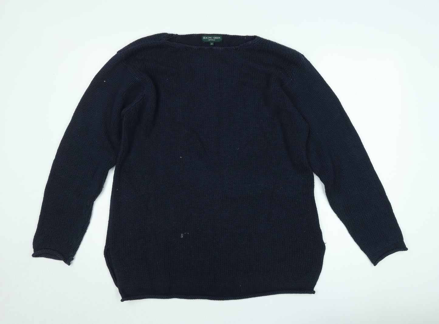 Racing Green Men's Blue Cotton Crew Neck Jumper Size L