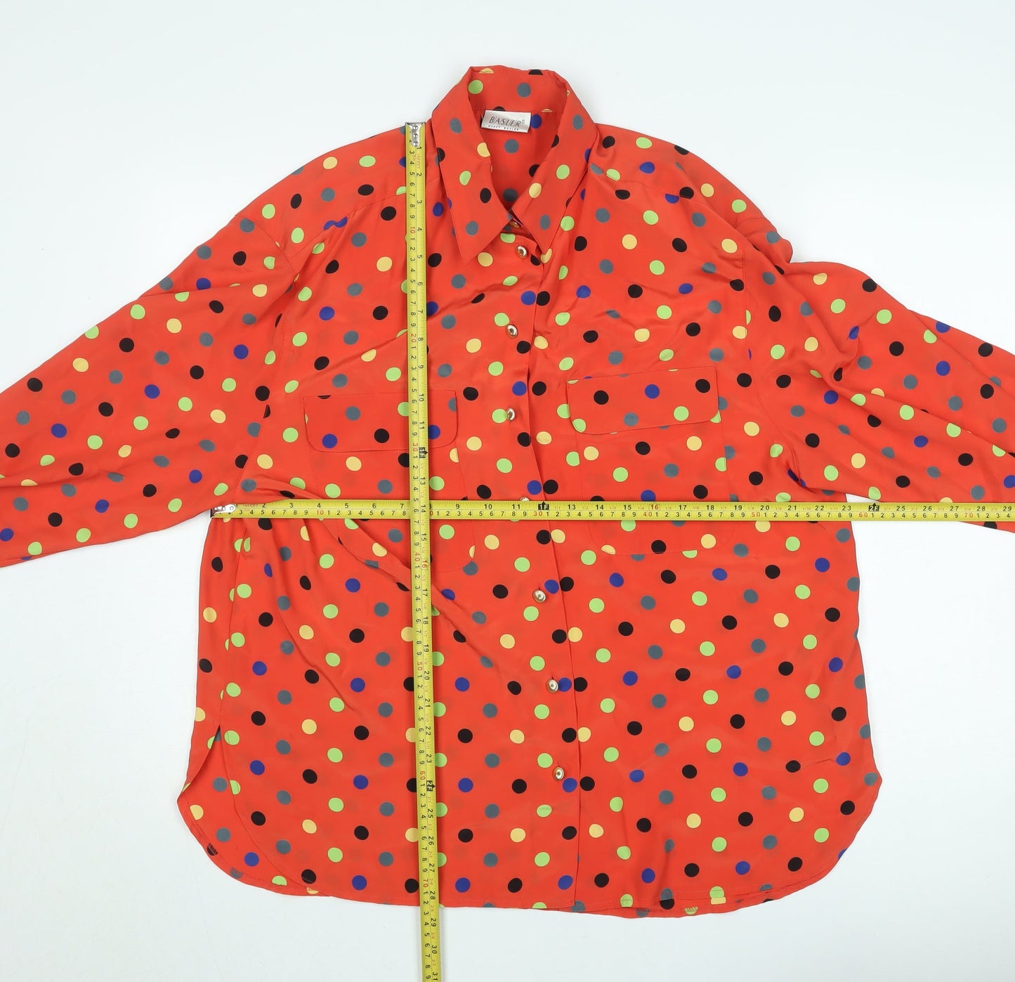 Basler Women’s Red Polka Dot Long Sleeve Button-Up Shirt Size L