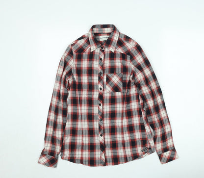 Kuyichi Womens Red Plaid Cotton Button-Up Shirt XS Long Sleeve