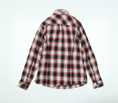 Kuyichi Womens Red Plaid Cotton Button-Up Shirt XS Long Sleeve