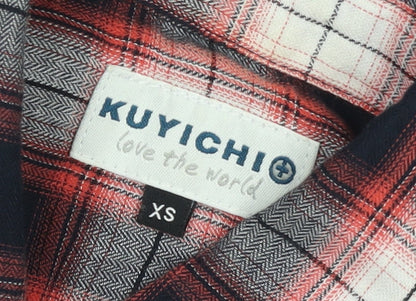 Kuyichi Womens Red Plaid Cotton Button-Up Shirt XS Long Sleeve