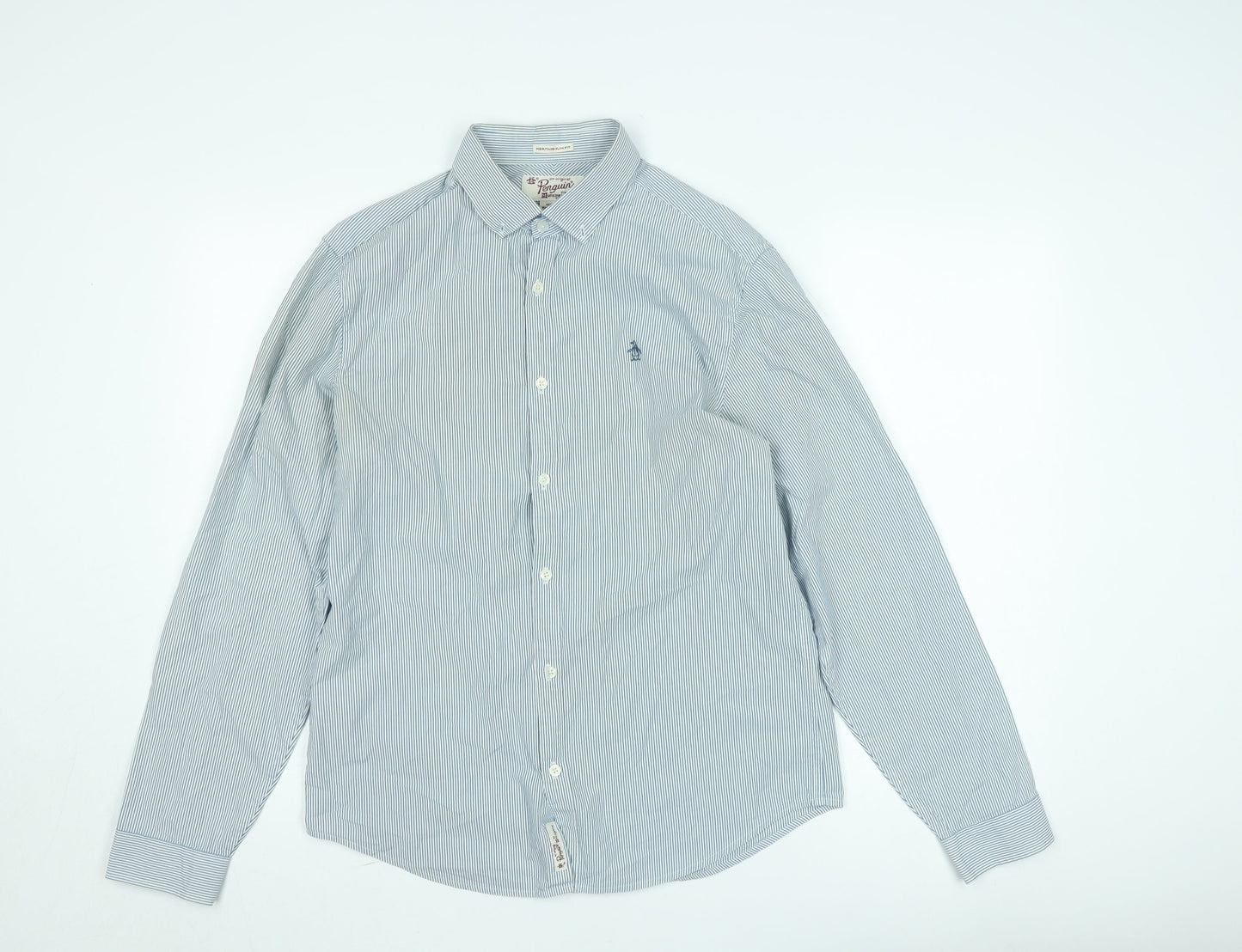 Original Penguin Men's Blue Slim Fit Striped Long Sleeve Shirt M