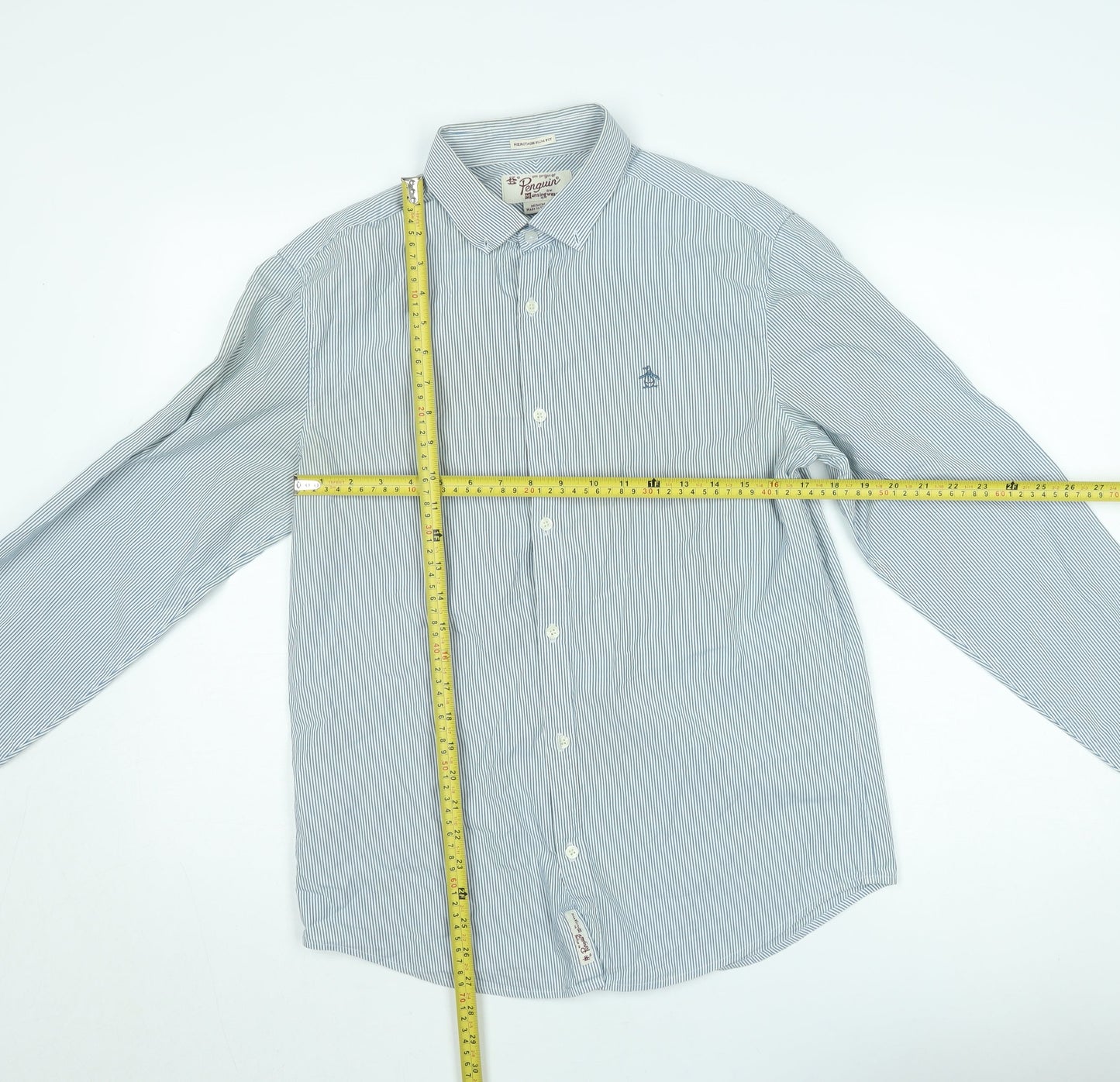 Original Penguin Men's Blue Slim Fit Striped Long Sleeve Shirt M