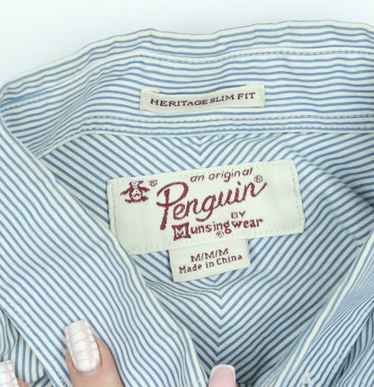 Original Penguin Men's Blue Slim Fit Striped Long Sleeve Shirt M